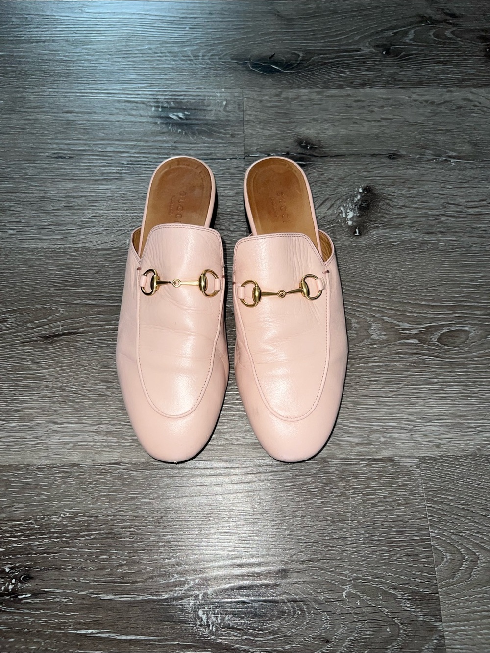 Gucci Women's Pink Leather Mules with Gold Horsebit
